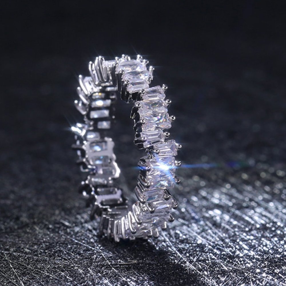 Handmade Rectangle Combined Gemstones Eternity Silver Ring for Women, VIP416